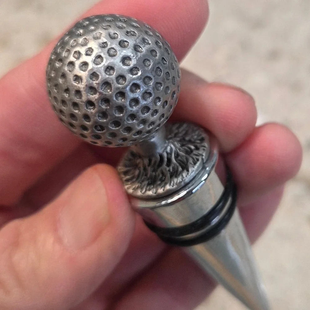 Vintage Golf Wine Bottle‎ Stoppers Set 3 Pewter Tone Golf Ball Bag Sports Decor